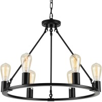 Senyshilon Wagon Wheel Chandeliers For Dining Room Light Fixtures Over Table Black Farmhouse Chandelier 6Light Dia 24 Round