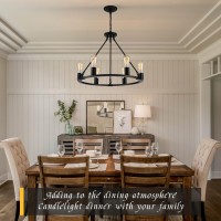 Senyshilon Wagon Wheel Chandeliers For Dining Room Light Fixtures Over Table Black Farmhouse Chandelier 6Light Dia 24 Round