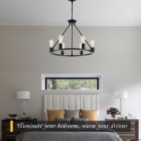 Senyshilon Wagon Wheel Chandeliers For Dining Room Light Fixtures Over Table Black Farmhouse Chandelier 6Light Dia 24 Round