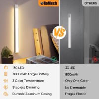 Romech Under Cabinet Light 130 Led 3 Color Temps Motion Sensor Light Indoor 3000Mah Under Cabinet Lighting Wireless With Usb C