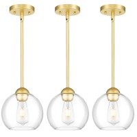 Emak 3 Pack Pendant Lights Kitchen Island Gold Pendant Light Fixtures With Clear Glass Shade Modern 8 Inch Globe Hanging Light