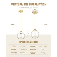 Emak 3 Pack Pendant Lights Kitchen Island Gold Pendant Light Fixtures With Clear Glass Shade Modern 8 Inch Globe Hanging Light