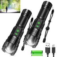 2Pack Rechargeable Flashlights 100000 High Lumens Super Bright Led Tactical Flashlight With 5 Modes High Power Waterproof Dual