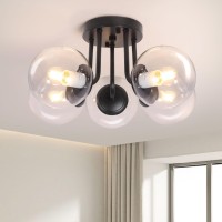 Bektas 5Lights Semi Flush Mount Ceiling Light Fixture Matte Black Light Fixture Bend Modeling With Transparent Glass Shade For