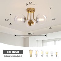 Bektas 3Lights Semi Flush Mount Ceiling Light Fixture Brushed Gold Light Fixture Bend Modeling With Transparent Glass Shade For