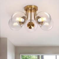 Bektas 5Lights Semi Flush Mount Ceiling Light Fixture Brushed Gold Light Fixture Bend Modeling With Transparent Glass Shade For