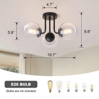 Bektas 3Lights Semi Flush Mount Ceiling Light Fixture Matte Black Light Fixture Bend Modeling With Transparent Glass Shade For