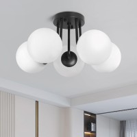 Bektas 5Lights Semi Flush Mount Ceiling Light Fixture Matte Black Light Fixture Bend Modeling With Milk Glass Globe For Bedroom