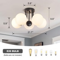 Bektas 5Lights Semi Flush Mount Ceiling Light Fixture Matte Black Light Fixture Bend Modeling With Milk Glass Globe For Bedroom