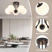 Bektas 5Lights Semi Flush Mount Ceiling Light Fixture Matte Black Light Fixture Bend Modeling With Milk Glass Globe For Bedroom