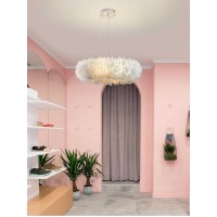 Modern Ring Three-Color Light Changing Feather Chandelier With Spotlight,Creative Donut White Feather Shape Pendant Light Suitable For Baby Bedroom Living Room Aisle Hotel (Color : 27In)