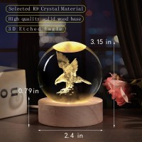 Qianchang 3D Eagle Crystal Ball Night Light Glass Eagle Figurine Lamp Laser Etched Engraved Crystal Eagle Statue Carving Crystal