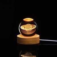 Dniebw 3D Saturn Crystal Ball Night Light For Kids Glass Ball Night Lamp Crsytal Ball Saturn Led Galaxy Planet Nightlight Bedroo