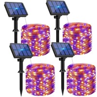 Btfarm 4 Pack Solar Halloween String Lights Outdoor 320Led 132Ft Orange Purple Solar Fairy Lights Outside Waterproof 8 Modes S