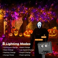 Btfarm 4 Pack Solar Halloween String Lights Outdoor 320Led 132Ft Orange Purple Solar Fairy Lights Outside Waterproof 8 Modes S