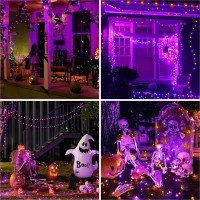 Btfarm 4 Pack Solar Halloween String Lights Outdoor 320Led 132Ft Orange Purple Solar Fairy Lights Outside Waterproof 8 Modes S