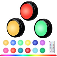 Totahow Led Puck Lights Battery Operated With Remote 3 Pack 13 Colors Changeable Led Under Cabinet Lights Stick On Lights With