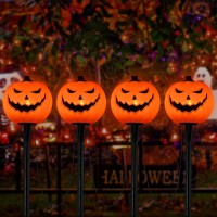 Halloween Decorations Outside 7Ft Halloween Pumpkin Pathway Lights Walkway Lights Plug In With 4 Pack Led Pumpkin Stake Lights