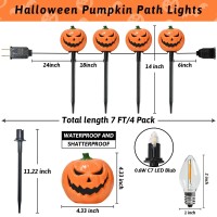 Halloween Decorations Outside 7Ft Halloween Pumpkin Pathway Lights Walkway Lights Plug In With 4 Pack Led Pumpkin Stake Lights