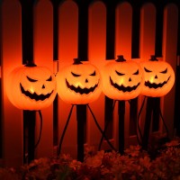 Halloween Decorations Outside 7Ft Halloween Pumpkin Pathway Lights Walkway Lights Plug In With 4 Pack Led Pumpkin Stake Lights