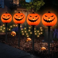 Halloween Decorations Outside 7Ft Halloween Pumpkin Pathway Lights Walkway Lights Plug In With 4 Pack Led Pumpkin Stake Lights