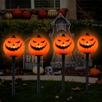 Halloween Decorations Outside 7Ft Halloween Pumpkin Pathway Lights Walkway Lights Plug In With 4 Pack Led Pumpkin Stake Lights