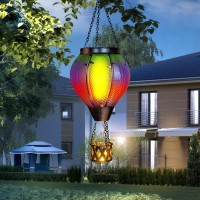 Gibmidser Solar Hot Air Balloon With Candle Holder Waterproof Solar Lantern With Flickering Flame Metal Glass Waterproof Lan