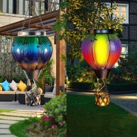 Gibmidser Solar Hot Air Balloon With Candle Holder Waterproof Solar Lantern With Flickering Flame Metal Glass Waterproof Lan