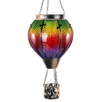 Gibmidser Hot Air Balloon Solar Lantern With Candle Holder Glass Solar Hot Air Balloon Lantern With Flame Solar Hanging Hot Air