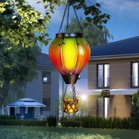 Gibmidser Hot Air Balloon Solar Lantern With Candle Holder Glass Solar Hot Air Balloon Lantern With Flame Solar Hanging Hot Air