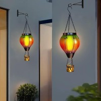 Gibmidser Hot Air Balloon Solar Lantern With Candle Holder Glass Solar Hot Air Balloon Lantern With Flame Solar Hanging Hot Air