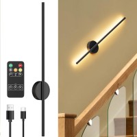 Led Battery Operated Wall Sconces 1 Pack With Remote Control Dimmable Rechargeable Black Wall Sconces 360Rotate Wireless Step