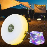 Ellasay Camping Lights String Outdoor Rechargeable Camp Tent Light Waterproof 8 Lighting Modes 30S Roll Up Portable Rgb H