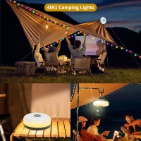 Ellasay Camping Lights String Outdoor Rechargeable Camp Tent Light Waterproof 8 Lighting Modes 30S Roll Up Portable Rgb H