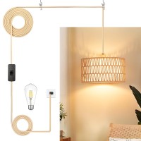 Plug In Pendant Light Rattan Hanging Lamp Boho Hanging Lights With Paper Woven Fabric 2 In 1 Shade 3Way Dimmable Bulb Inclu