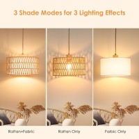 Plug In Pendant Light Rattan Hanging Lamp Boho Hanging Lights With Paper Woven Fabric 2 In 1 Shade 3Way Dimmable Bulb Inclu