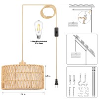 Plug In Pendant Light Rattan Hanging Lamp Boho Hanging Lights With Paper Woven Fabric 2 In 1 Shade 3Way Dimmable Bulb Inclu