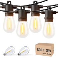 Svater Outdoor String Lights Led 50 Ft Patio Lights For Outside Waterproof Ip65 With Shatterproof S14 Led Bulbs Cafe Bistro Ha