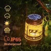 Cow Solar Lanterns Outdoor Waterproof Hanging Solar Lights Cow Gifts For Women Men Metal Decorative Led Cow Lanterns For Garden