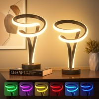 Spiral Led Table Lamp Set Of 2 7 Colors 10 Light Modes Modern Nightstand Lamp Set Of 2 Touch Dimmable 108 In Tall Bedside La