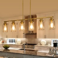 Kpiok Kitchen Island Lighting 6Light Modern Dining Room Light Fixture Over Table 443 Vintage Farmhouse Gold Linear Chandeli