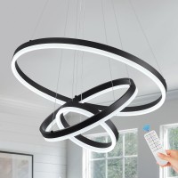 Benkut 3Rings D236 Modern Led Chandelier Black Dimmable Pendant Lighting With Remote Control Circular Flush Mount High Ceiling