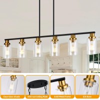 Kpiok Island Light For Kitchen 6Light Farmhouse Dining Room Light Fixture With Clear Glass Shade 443 Matte Black And Gold