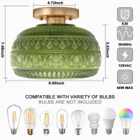 Oykyohei Semi Flush Mount Ceiling Light Upgraded Modern Close To Ceiling Light Fixture With Green Glass Gold Indoor Kitchen Lig