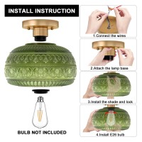 Oykyohei Semi Flush Mount Ceiling Light Upgraded Modern Close To Ceiling Light Fixture With Green Glass Gold Indoor Kitchen Lig