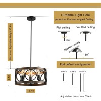 Shiandar 157 Drum Chandelier 3Light Adjustable Height Round Dining Roomchandeliers Black Light Fixture Ceiling Mount Wood