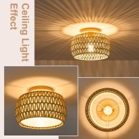 Alaislyc Boho Rattan Flush Mount Ceiling Lights 12 Inch Farmhouse Ceiling Light Fixtures Rustic Wicker Hand Woven Rope Cage For