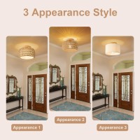 Alaislyc Boho Rattan Flush Mount Ceiling Lights 12 Inch Farmhouse Ceiling Light Fixtures Rustic Wicker Hand Woven Rope Cage For