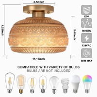 Oykyohei Semi Flush Mount Ceiling Light Fixture 11 Vintage Gold Hallway Lights Fixture Ceiling With Amber Glass For Kitchen