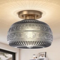 Oykyohei Semi Flush Mount Ceiling Light Upgraded Modern Close To Ceiling Light Fixture With Grey Glass Gold Indoor Kitchen Ligh